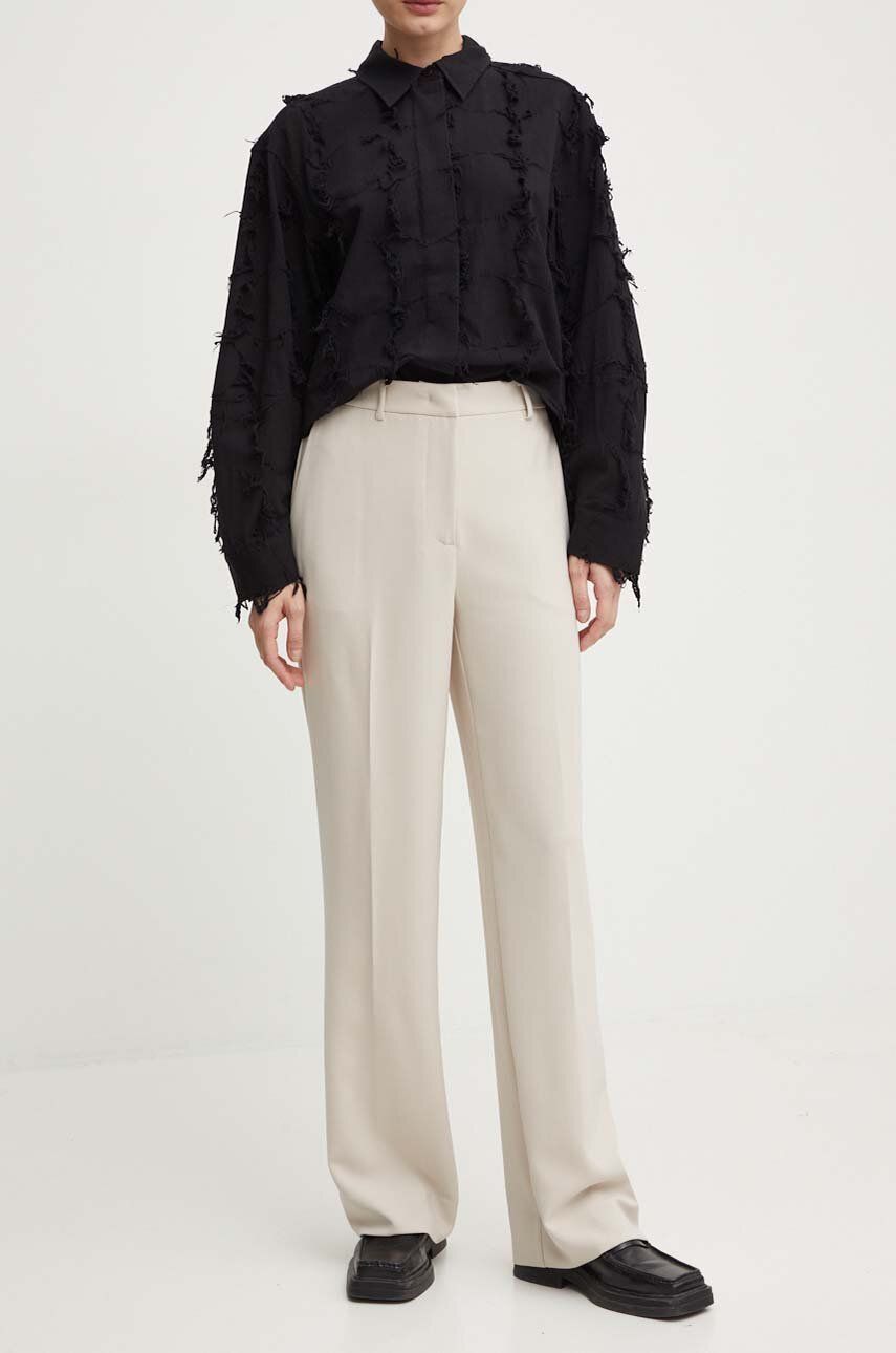 Bruuns Bazaar pantaloni BrassicaBBEleza pants femei, culoarea bej, lat, high waist, BBW3304