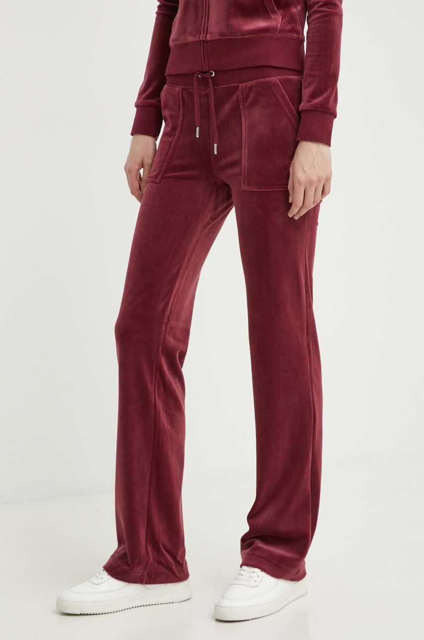 Juicy Couture pantaloni de trening din velur culoarea bordo, neted, JCAP180