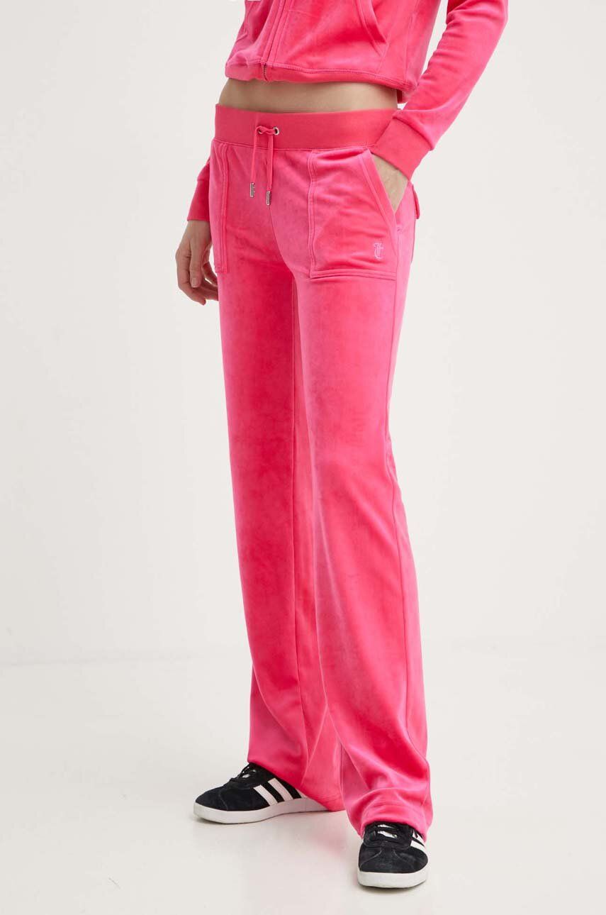 Juicy Couture pantaloni de trening din velur culoarea roz, neted, JCAP180EU