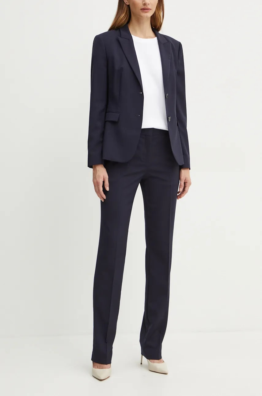 BOSS pantaloni de lână culoarea albastru marin, drept, high waist, 50490045 BOSS pantaloni de lână culoarea albastru marin, drept, high waist, 50490045
