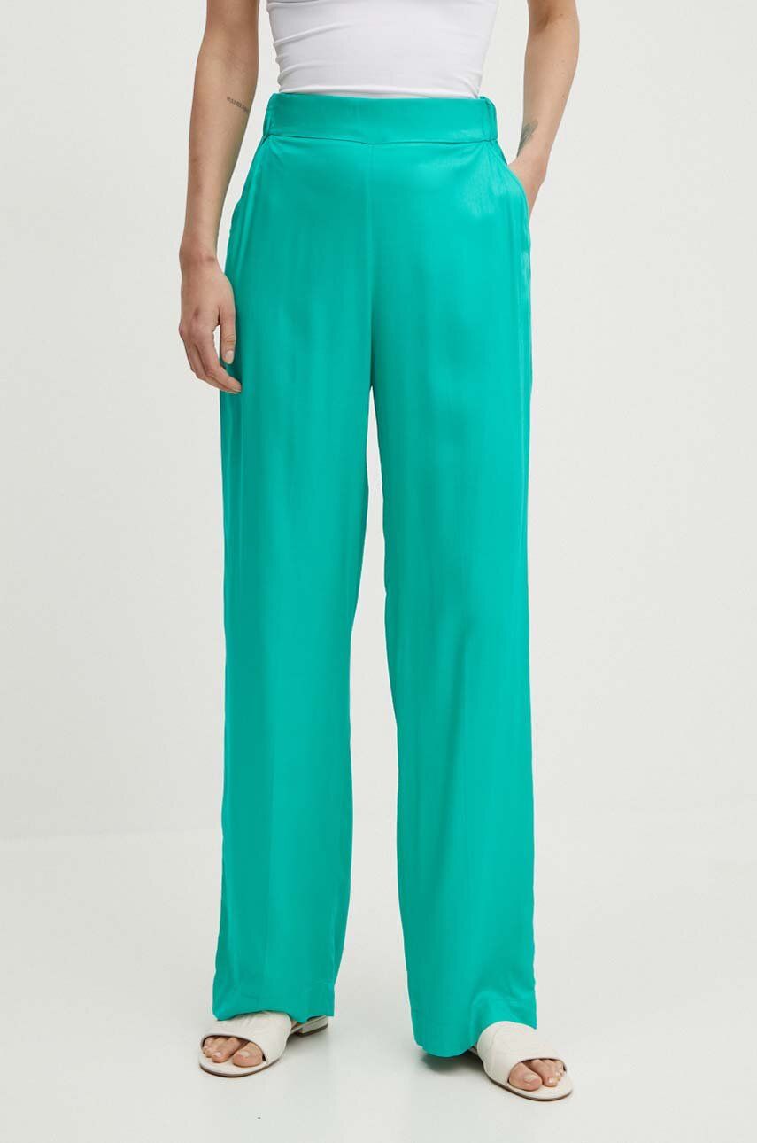 United Colors of Benetton pantaloni femei, culoarea verde, lat, high waist, 4XBQDF06Z