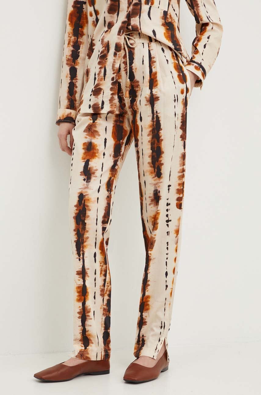 La Petite Française pantaloni de bumbac PENDULE culoarea bej, mulata, high waist