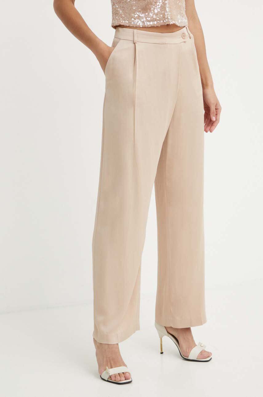 Sisley pantaloni femei, culoarea bej, lat, high waist, 4Q6ZLF05V
