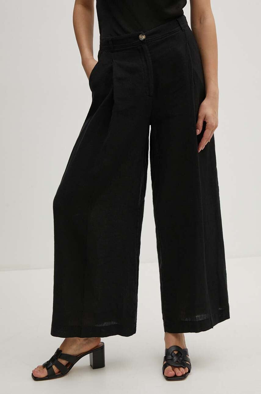 Sisley pantaloni din in culoarea negru, drept, high waist, 41I4LF04E