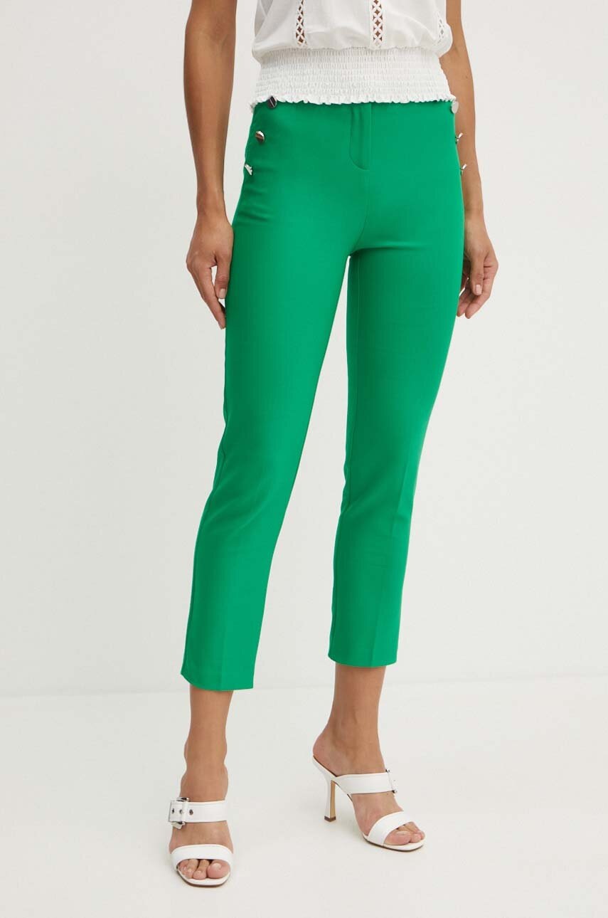 Morgan pantaloni PRATY femei, culoarea verde, fason tigareta, high waist, PRATY