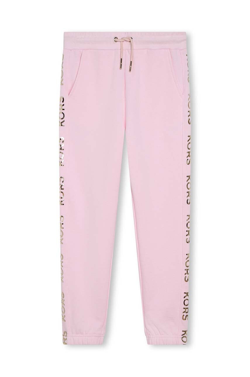 Michael Kors pantaloni de trening din bumbac pentru copii culoarea roz, cu imprimeu