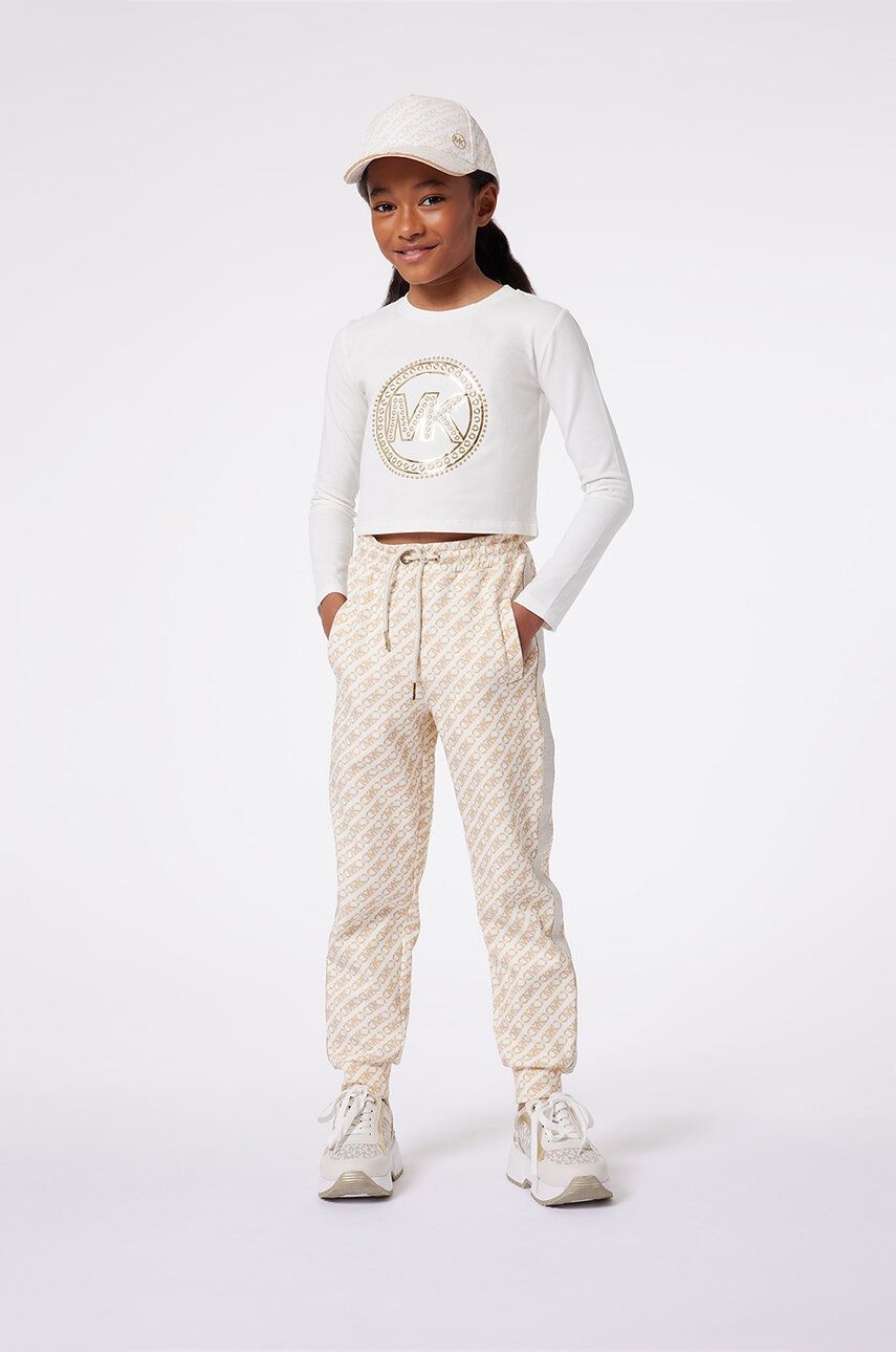 Michael Kors pantaloni de trening pentru copii culoarea bej, modelator