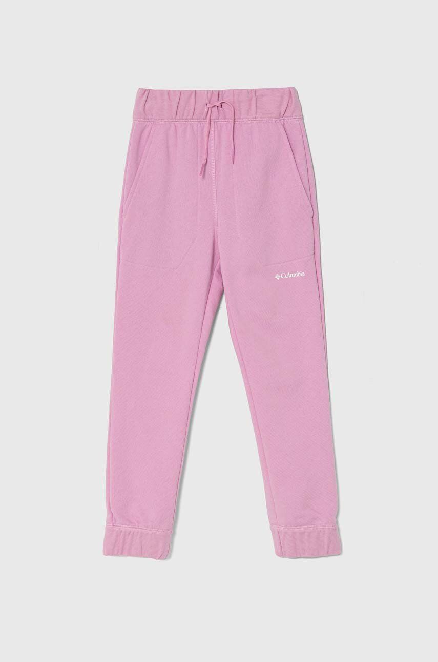 Columbia pantaloni de trening pentru copii Columbia Trek II Jo culoarea roz, cu imprimeu