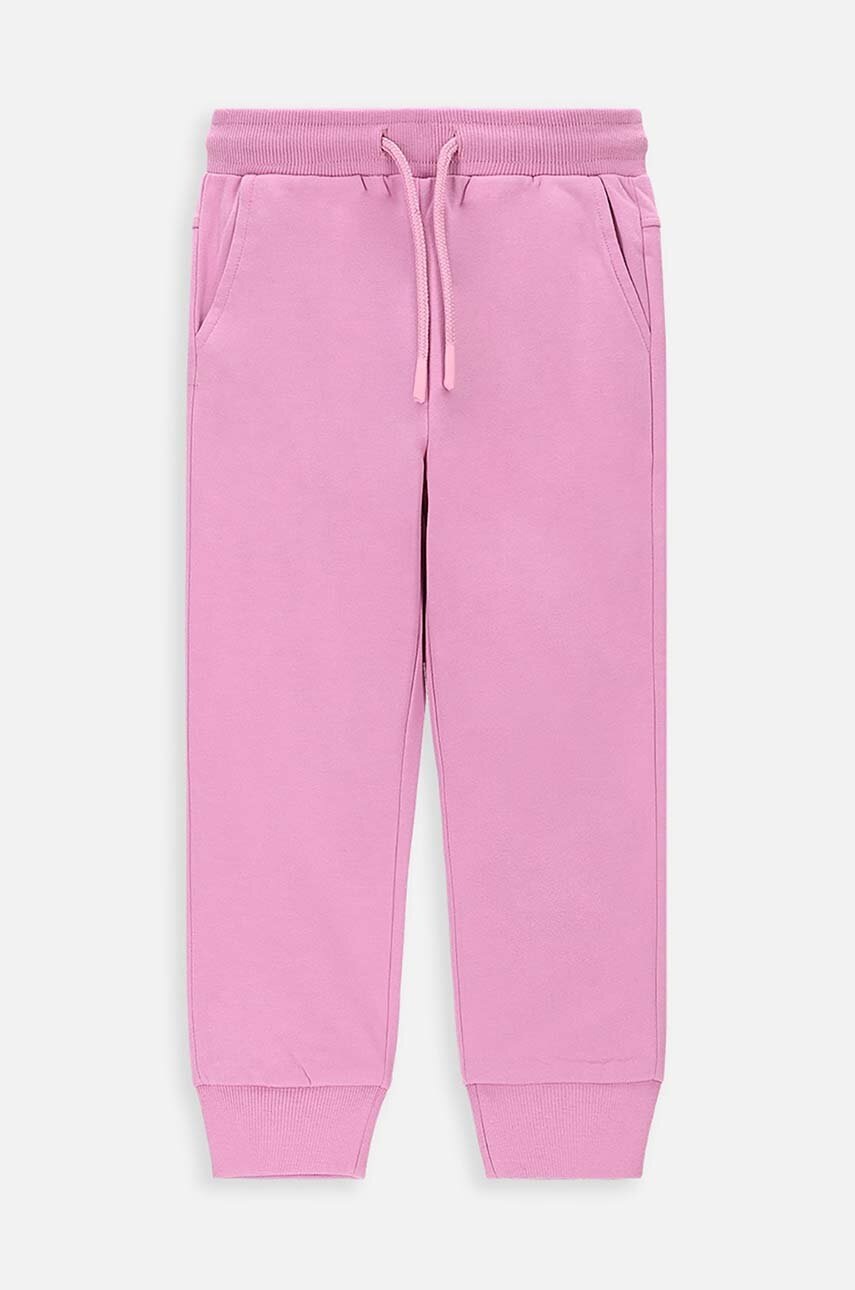 Coccodrillo pantaloni de trening din bumbac pentru copii culoarea roz, neted