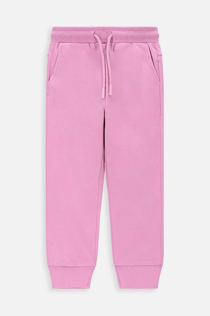 Coccodrillo pantaloni de trening din bumbac pentru copii culoarea roz, neted