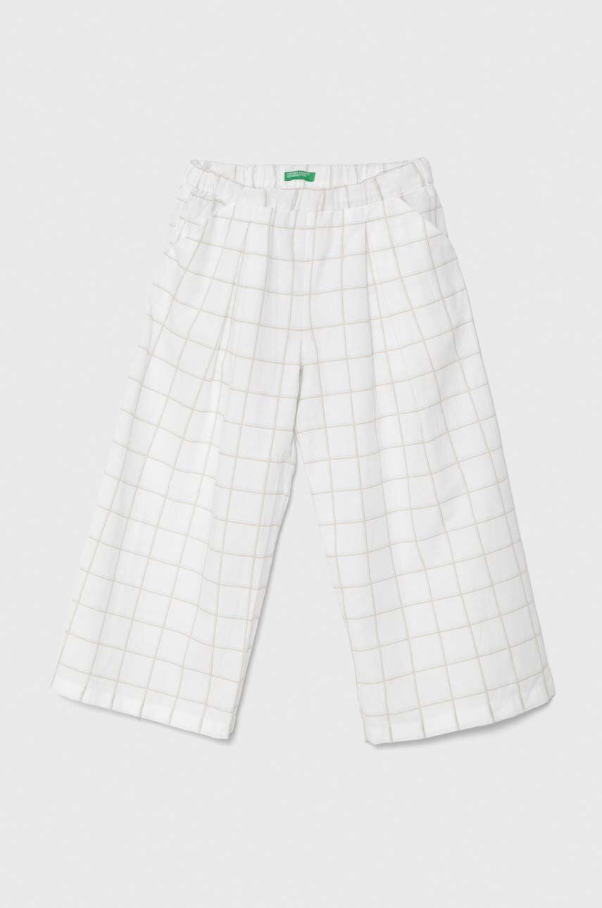 United Colors of Benetton pantaloni de in pentru copii culoarea alb, neted