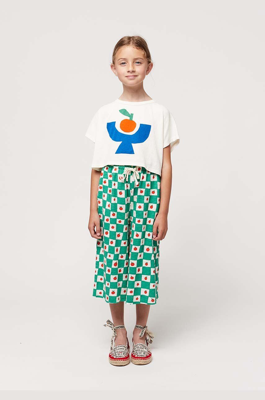 Bobo Choses pantaloni de bumbac pentru copii culoarea verde, modelator