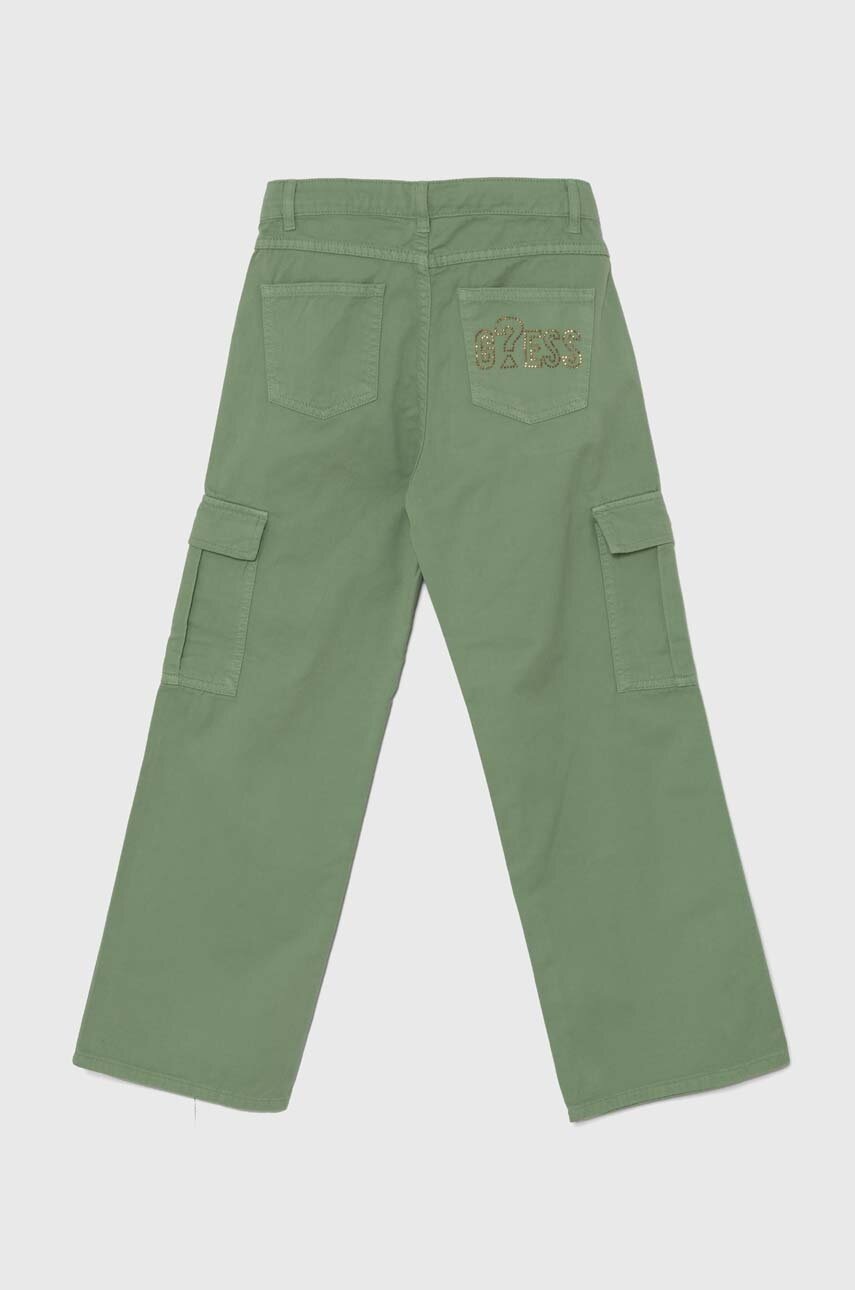 Дитячі бавовняні штани Guess колір зелений однотонні Дитячі бавовняні штани Guess колір зелений однотонні