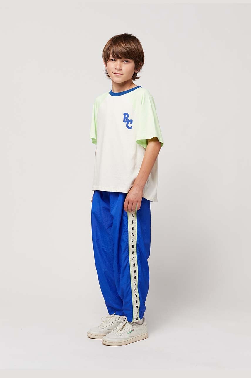 Bobo Choses pantaloni copii culoarea albastru marin, modelator