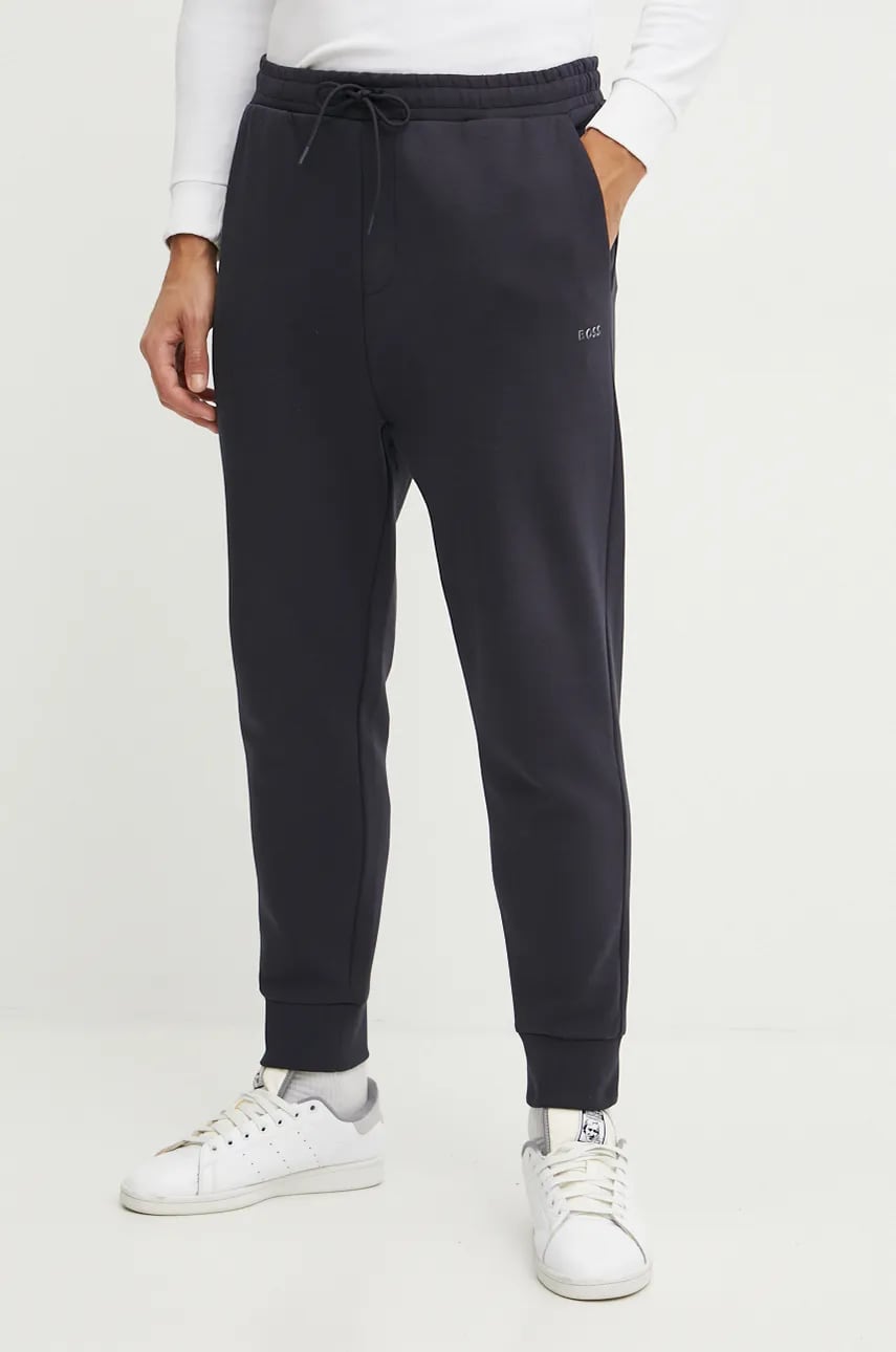 Boss Green pantaloni de trening culoarea albastru marin, neted Boss Green pantaloni de trening culoarea albastru marin, neted