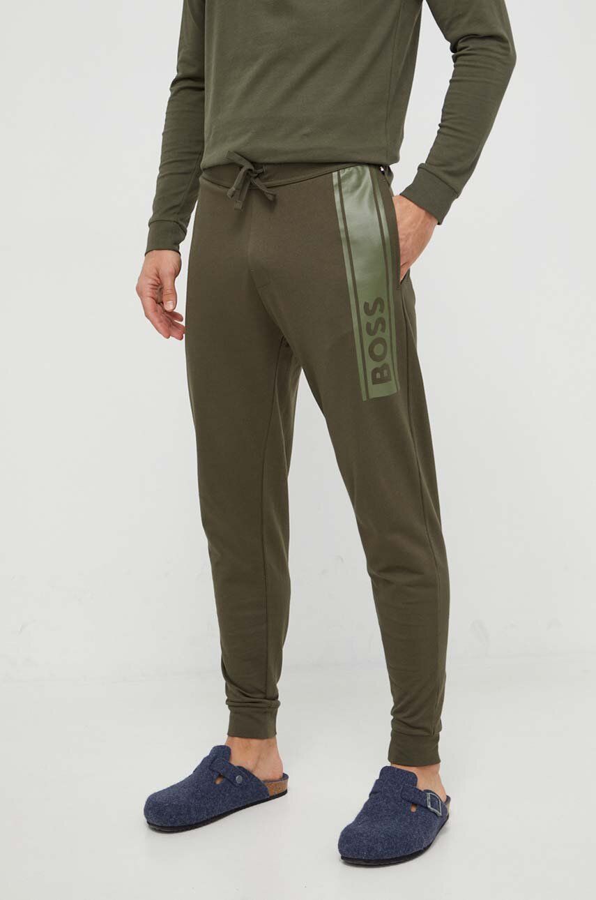 Levně Bavlněné kalhoty BOSS zelená barva, s potiskem, 50510628