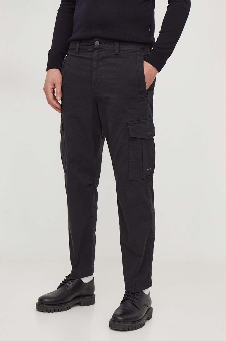 Boss Orange pantaloni barbati, culoarea negru, cu fason cargo