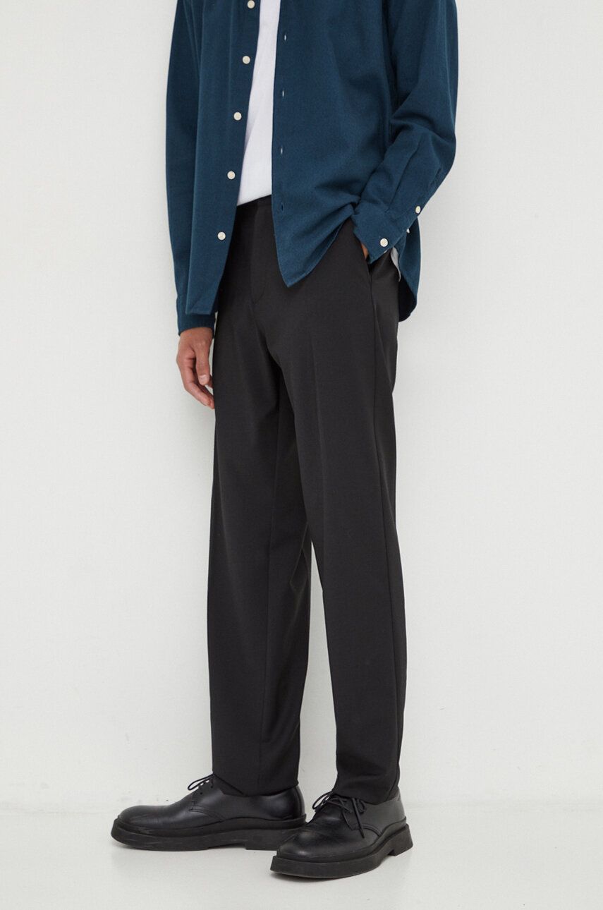 Kalhoty s příměsí vlny Marc O'Polo černá barva, ve střihu chinos