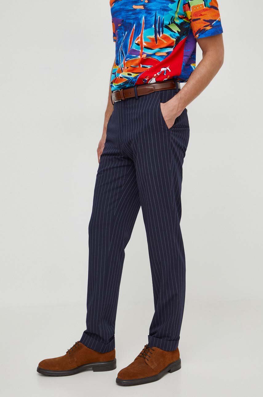 Levně Kalhoty s příměsí vlny Polo Ralph Lauren tmavomodrá barva, jednoduché