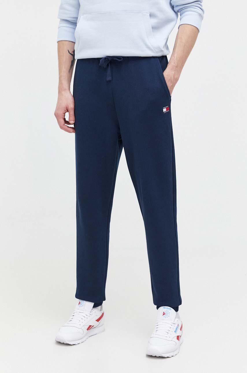 Tommy Jeans pantaloni de trening din bumbac culoarea albastru marin, neted