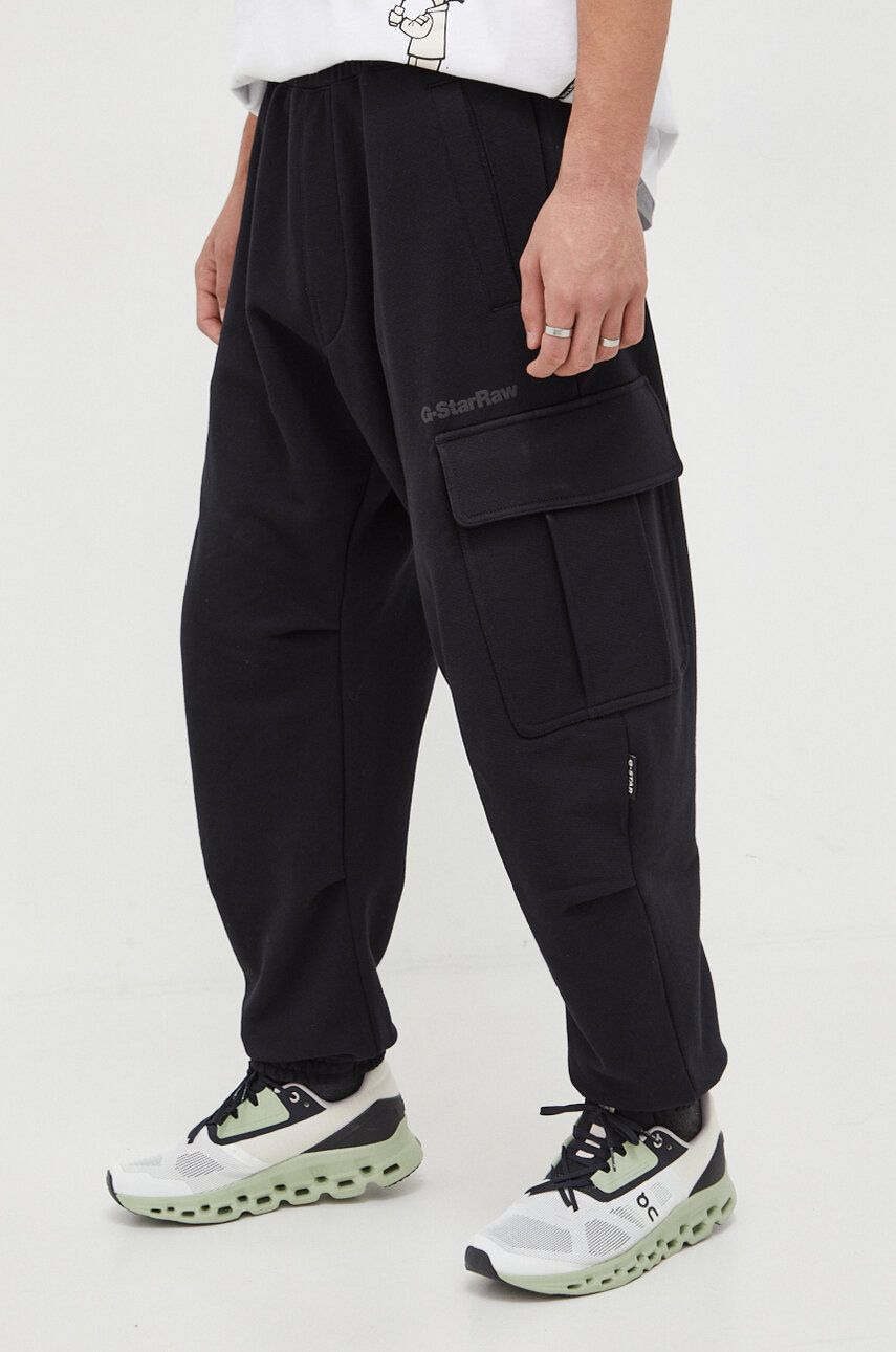 G-Star Raw pantaloni de trening din bumbac culoarea negru, neted