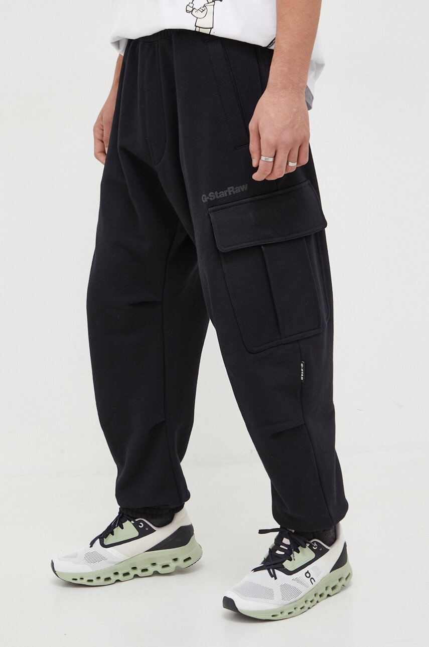 G-Star Raw pantaloni de trening din bumbac culoarea negru, neted