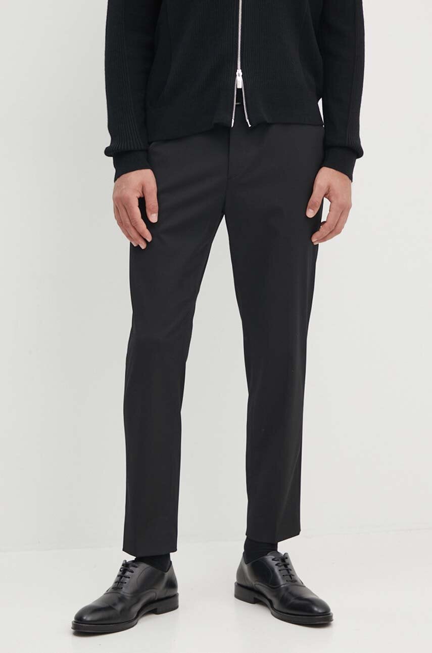 Levně Kalhoty s příměsí vlny Calvin Klein černá barva, jednoduché, K10K109550