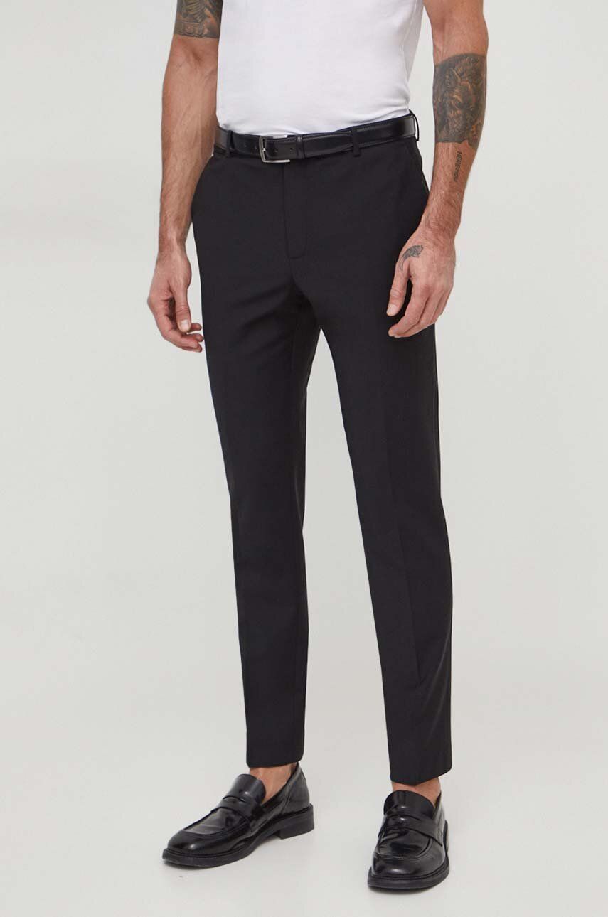 Levně Vlněné kalhoty Calvin Klein černá barva, jednoduché, K10K112936
