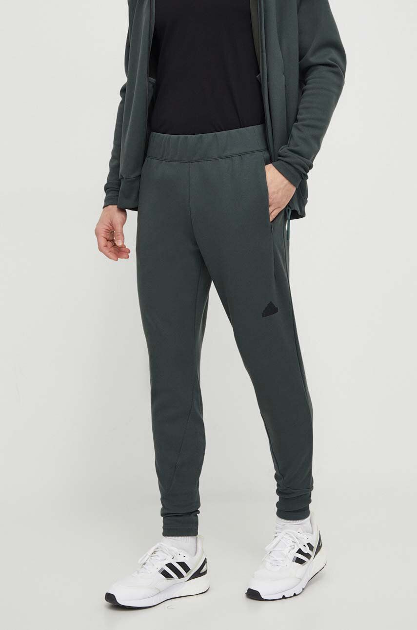 adidas pantaloni de trening ZNE culoarea verde, neted