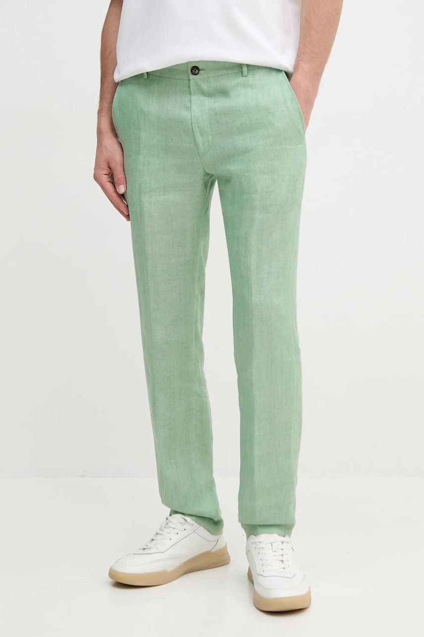 Joop! pantaloni din in Hank culoarea verde, cu fason chinos, 30042198 10017599 Joop! pantaloni din in Hank culoarea verde, cu fason chinos, 30042198 10017599