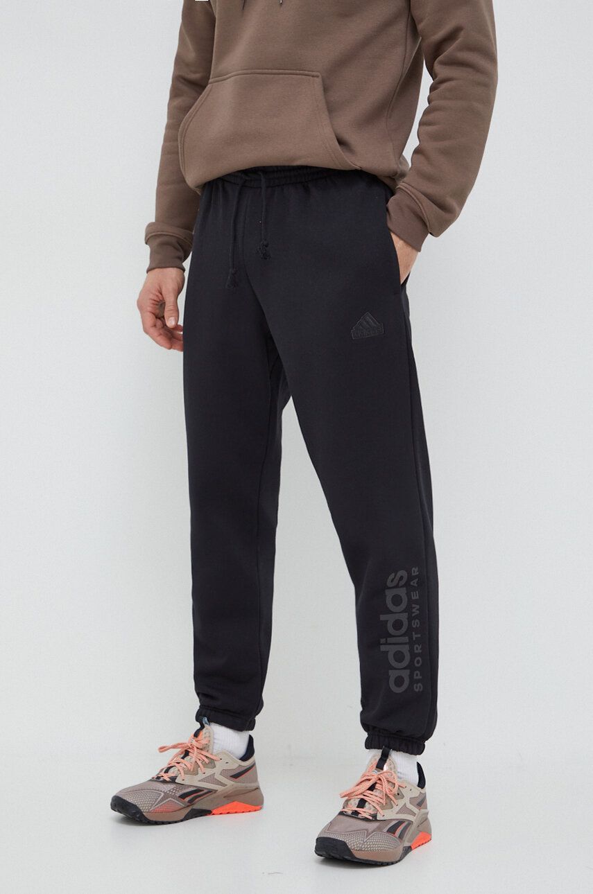 adidas pantaloni de trening culoarea negru, cu imprimeu IW1201