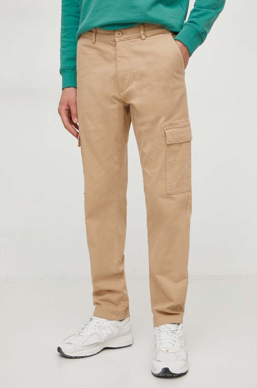 Pepe Jeans pantaloni barbati, culoarea bej, cu fason cargo