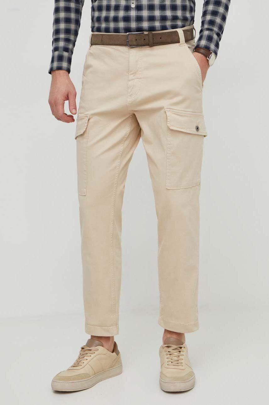 Kalhoty Pepe Jeans pánské, béžová barva, ve střihu cargo - béžová - Hlavní materiál: 98 % Bavlna