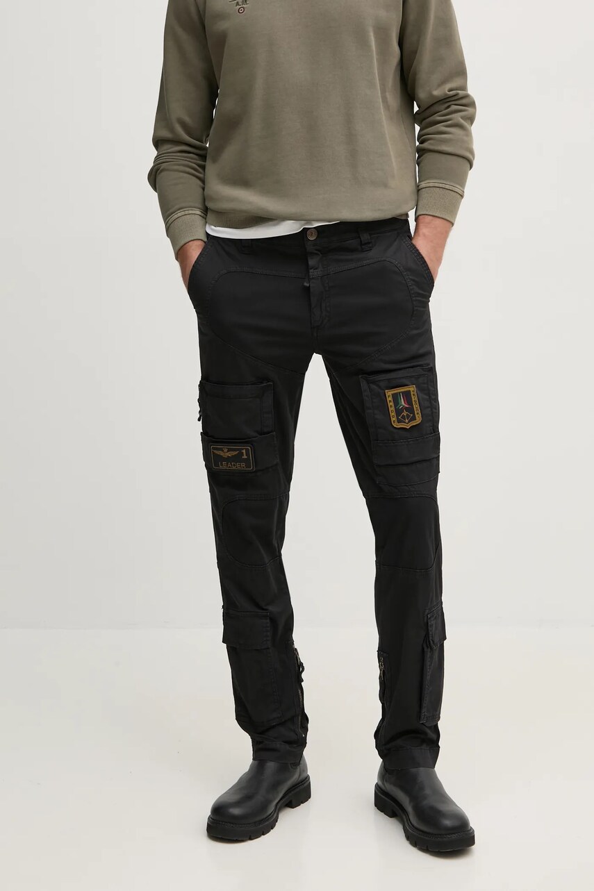 Levně Kalhoty Aeronautica Militare pánské, černá barva, jednoduché, PA1387CT1493