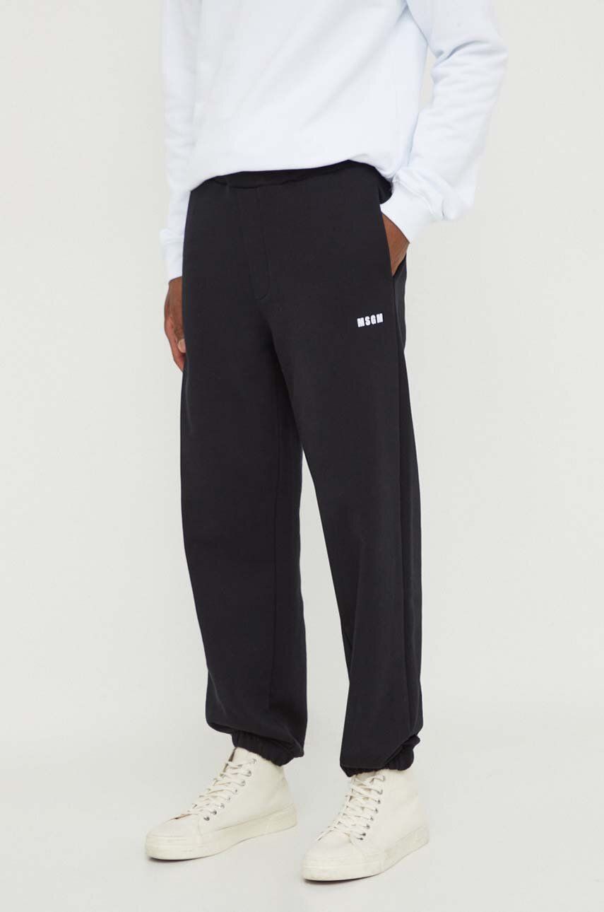 MSGM pantaloni de trening din bumbac culoarea negru, neted