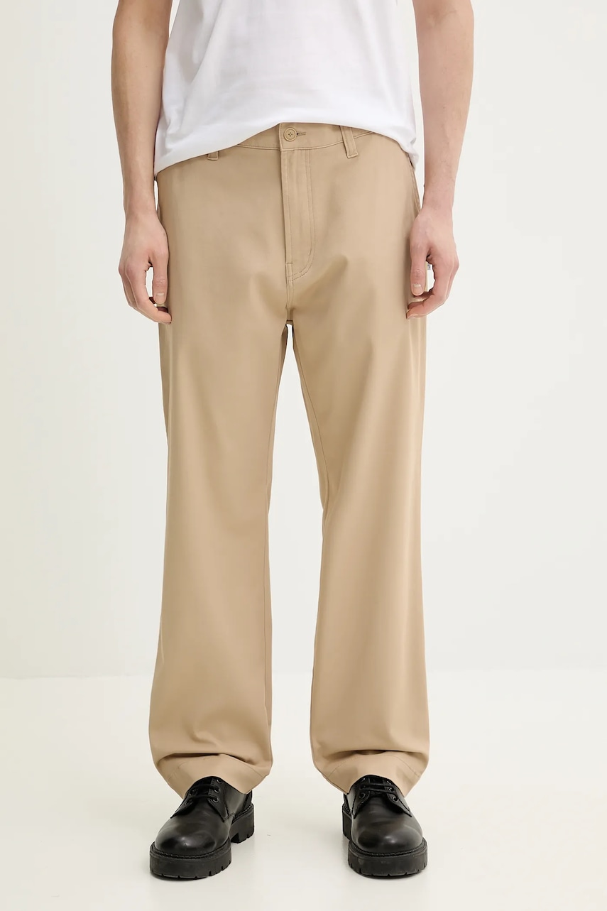 Hugo Blue pantaloni barbati, culoarea bej, drept