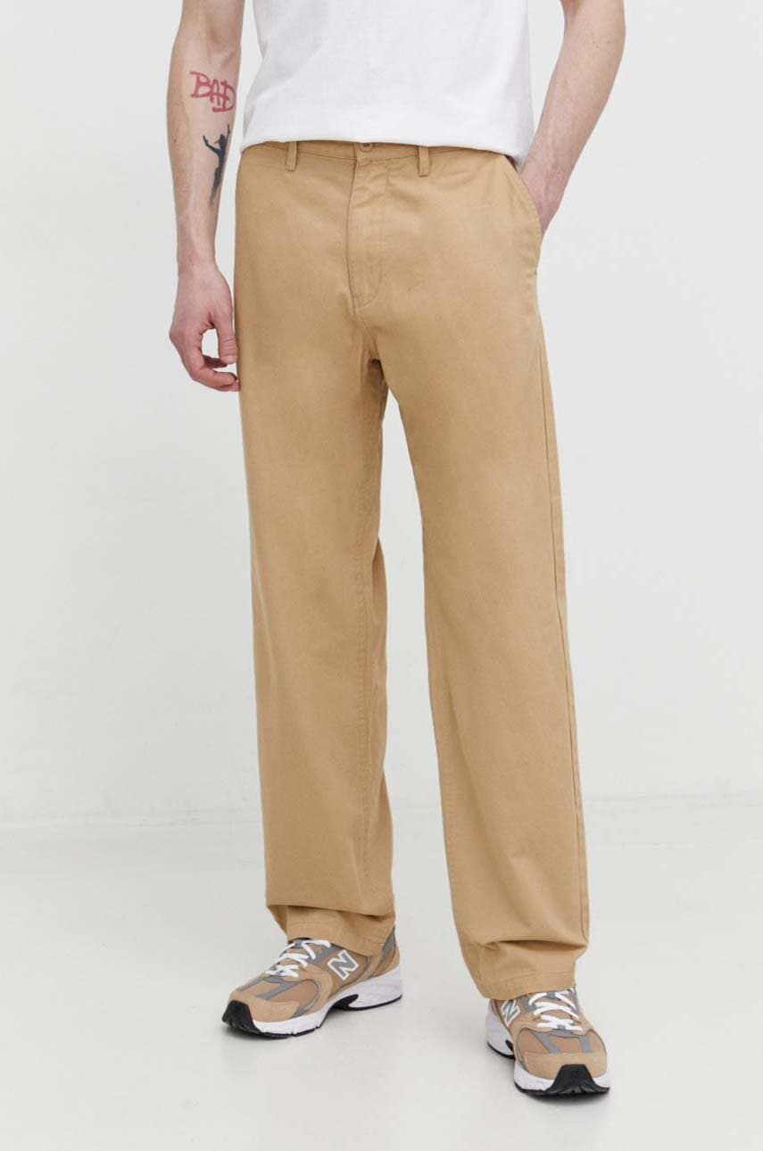 Quiksilver pantaloni de bumbac culoarea bej, drept