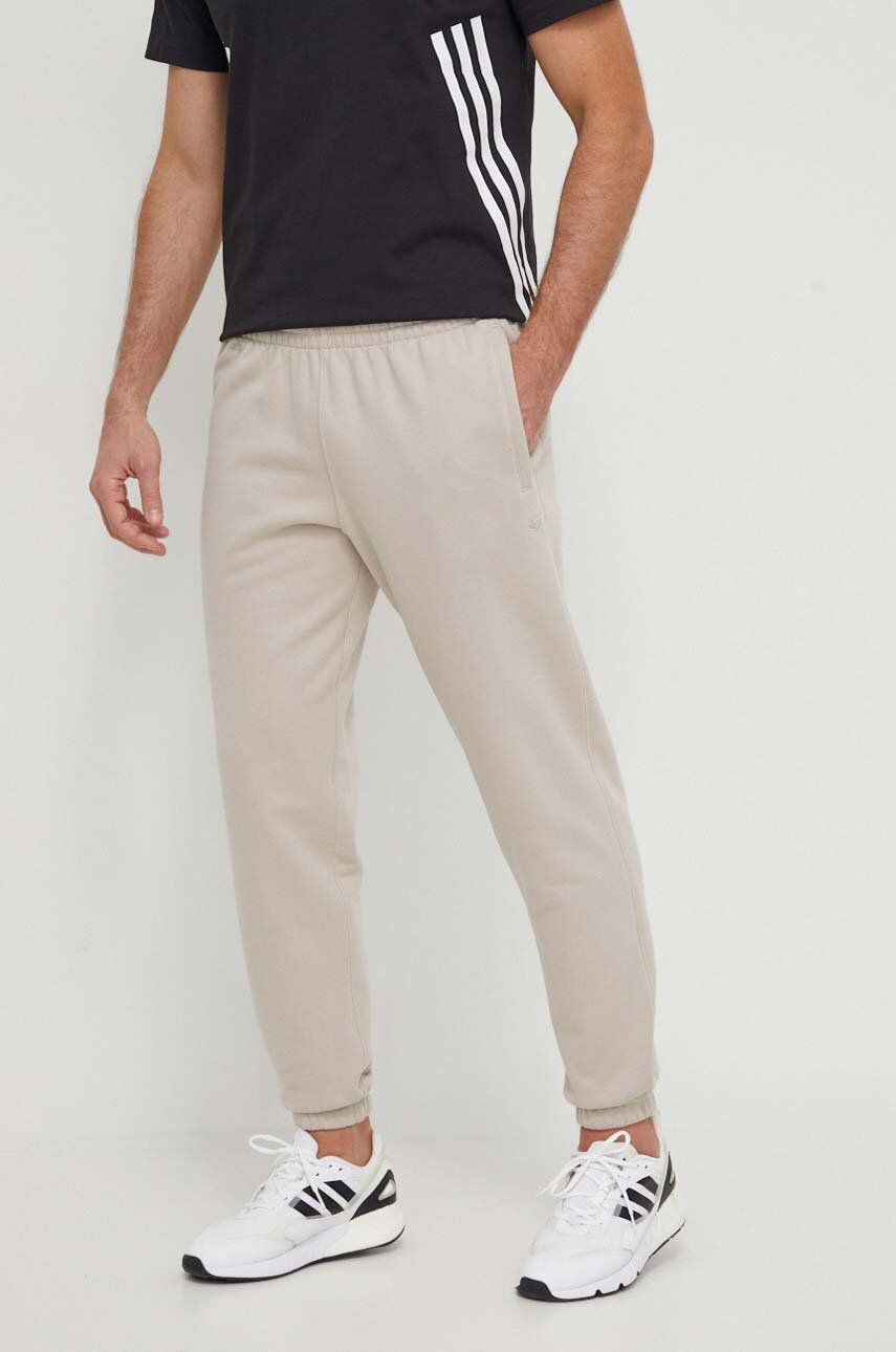 adidas Originals pantaloni de trening din bumbac culoarea bej, neted