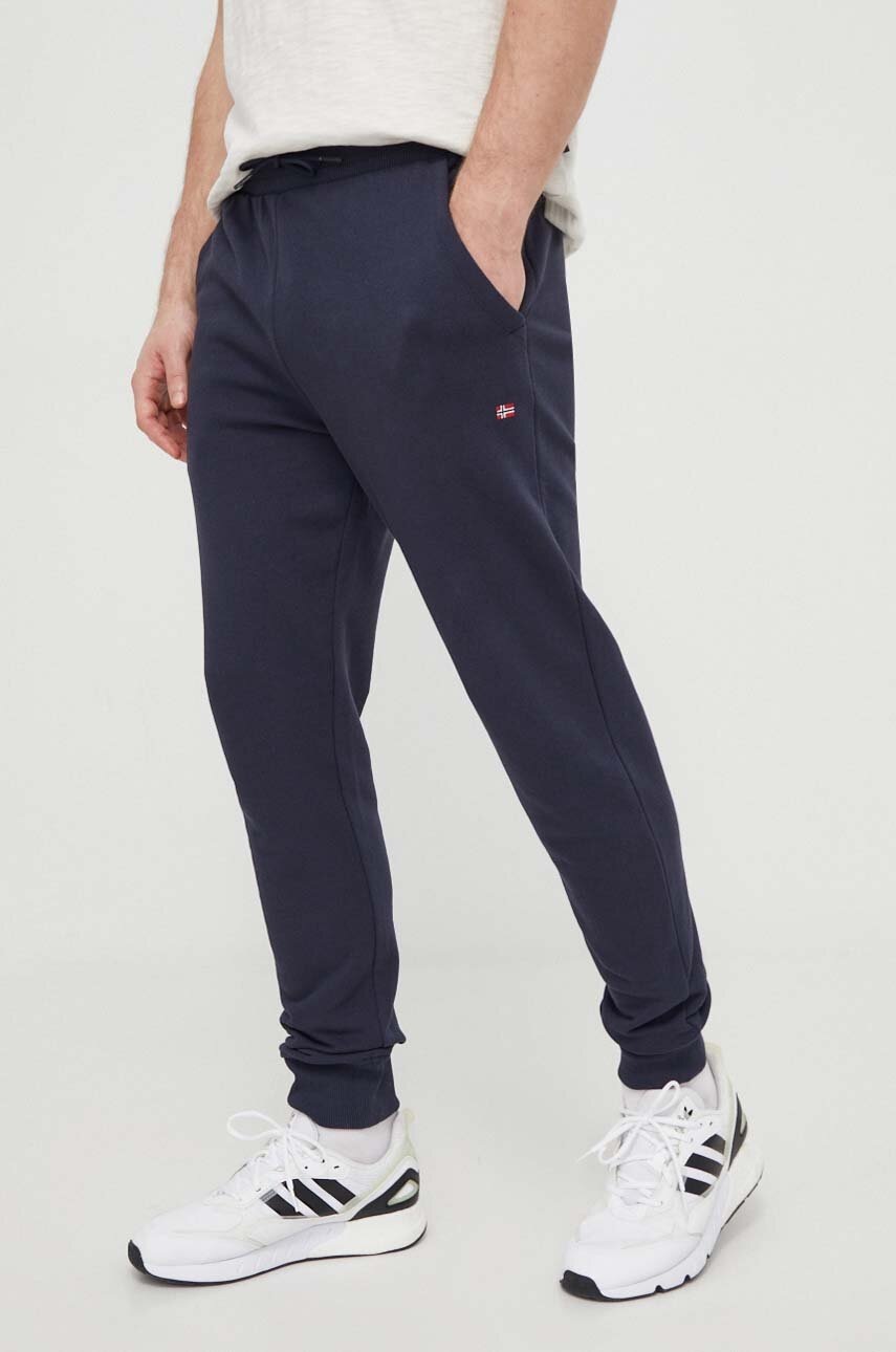 Napapijri pantaloni de trening din bumbac culoarea albastru marin, neted