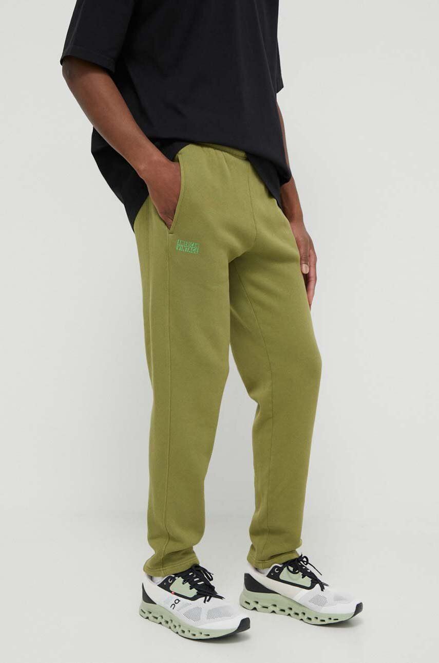 American Vintage pantaloni de trening culoarea verde, neted