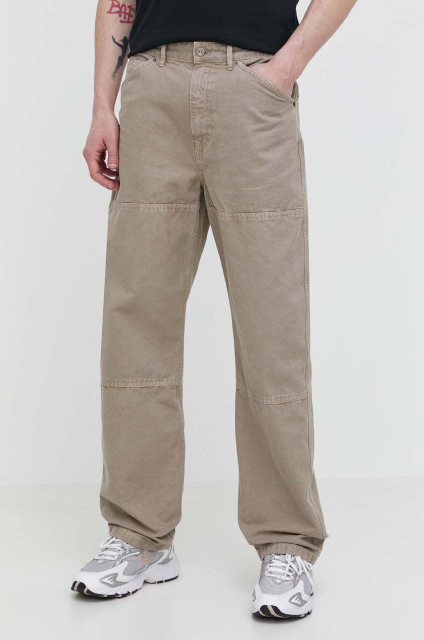 Superdry pantaloni de bumbac culoarea bej, drept