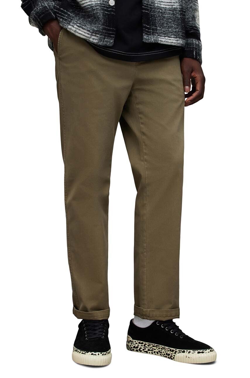 AllSaints pantaloni de bumbac VERNE culoarea verde, drept