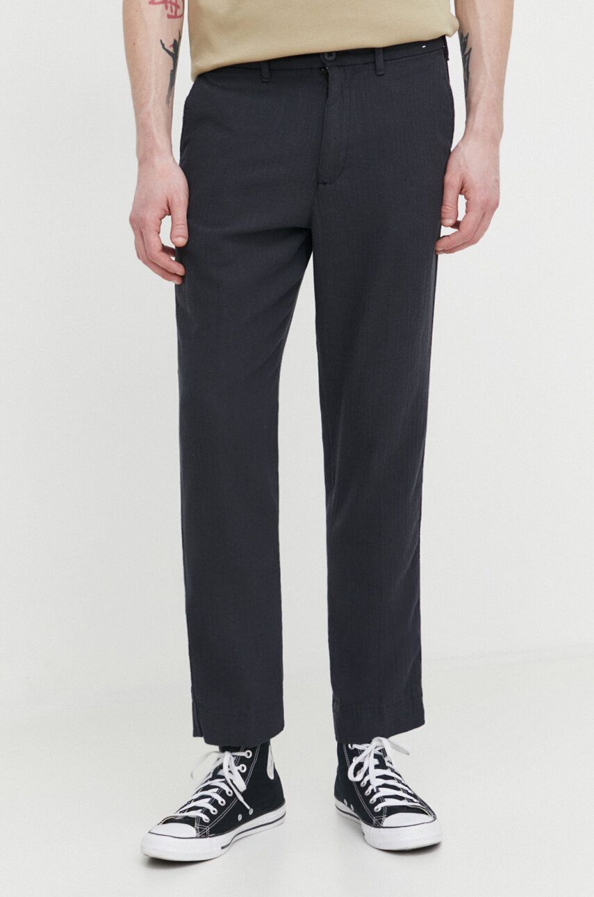 E-shop Kalhoty s příměsí lnu Abercrombie & Fitch černá barva, ve střihu chinos