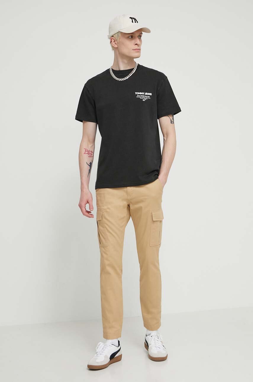 Παντελόνι Tommy Jeans χρώμα: μπεζ φωτογραφία