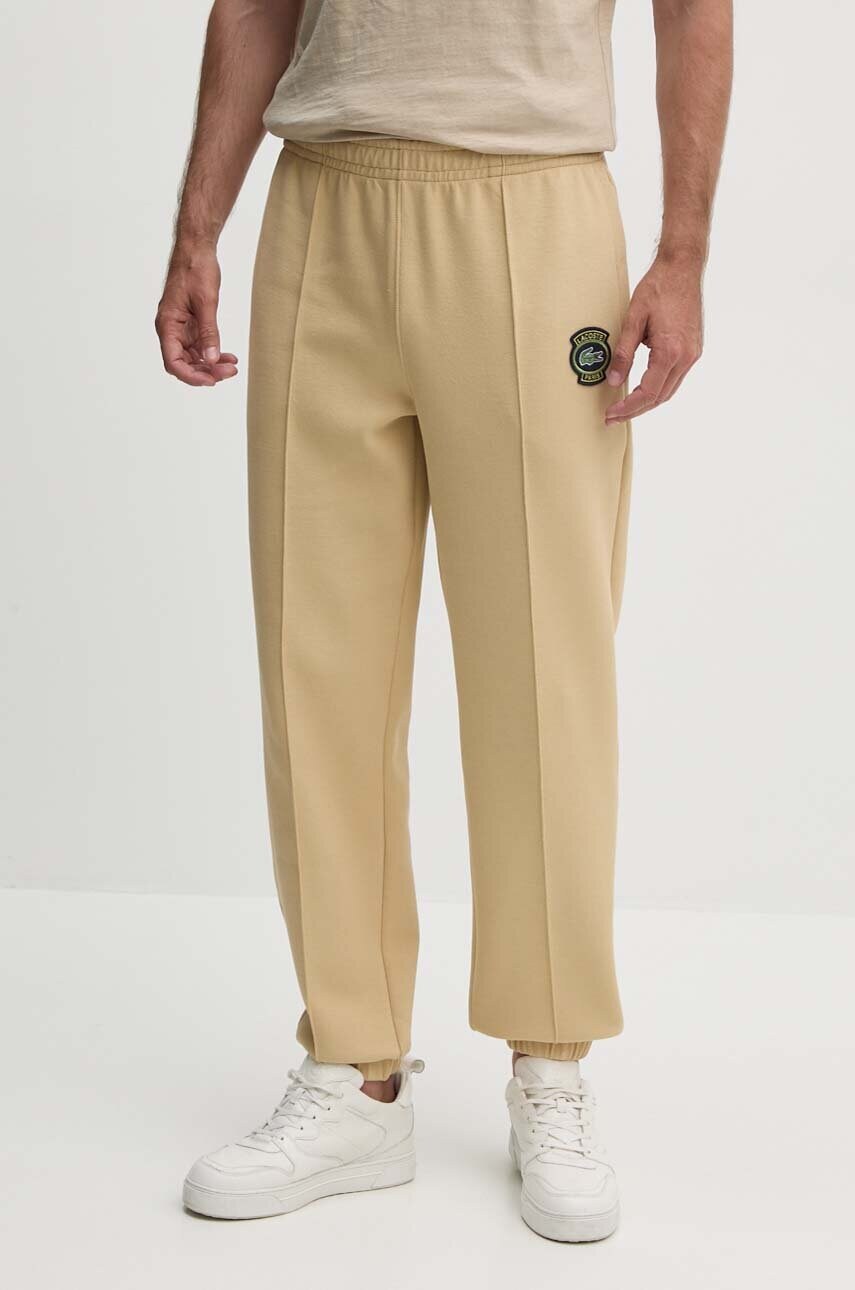 Lacoste pantaloni de trening culoarea bej, neted