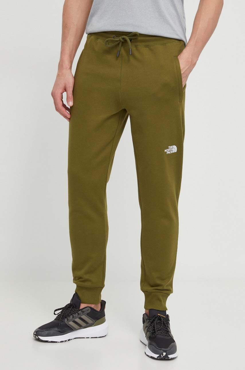 The North Face pantaloni de trening din bumbac culoarea verde, neted