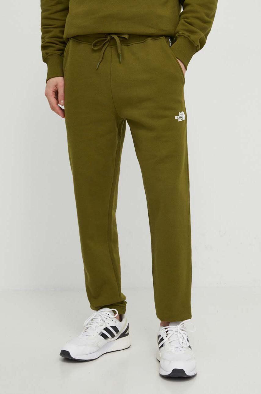 The North Face pantaloni de trening din bumbac culoarea verde, cu imprimeu, NF0A87DEPIB1
