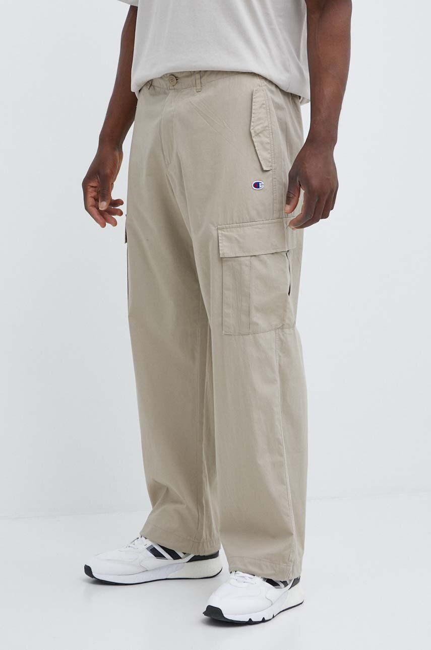 Champion pantaloni de bumbac culoarea bej, cu fason cargo, 220015