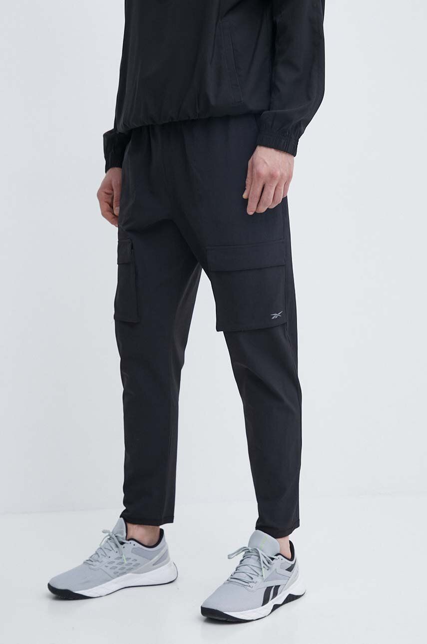 Reebok pantaloni Active Collective barbati, culoarea negru, cu fason cargo, 100075607