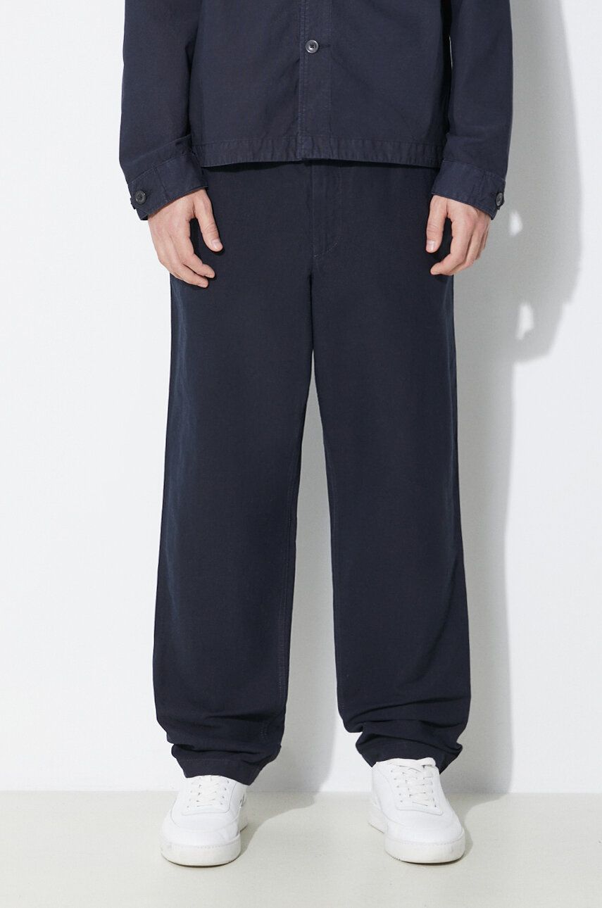 Norse Projects pantaloni din amestec de in Ezra Relaxed Cotton Linen culoarea albastru marin, cu fason chinos, N25.0402.7004